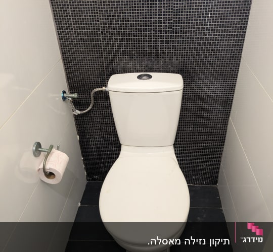 אסלת מונובלוק לבנה עם ניאגרה גלויה בחדר שירותים